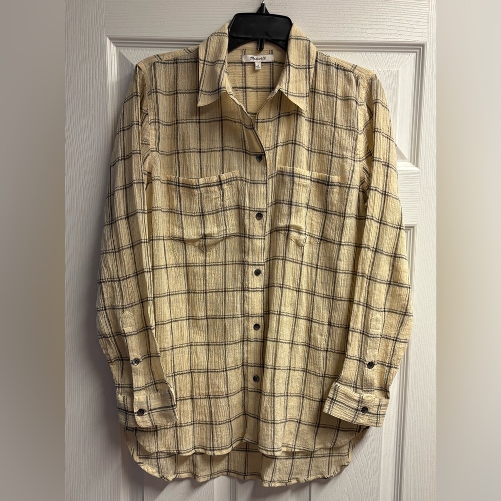 Madewell Lightweight Gauze-Like Cotton Plaid Button Up Shirt Size Medium